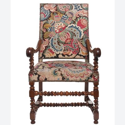 A Good Walnut Needlepoint Louis XIV Arm Chair