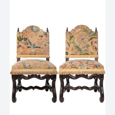 A Pair of Tapestry Upholstered Chestnut Louis XIV Chairs