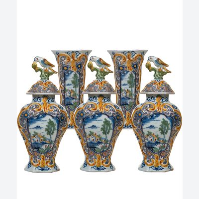 A Polychrome 5-Piece Dutch Delft Garniture