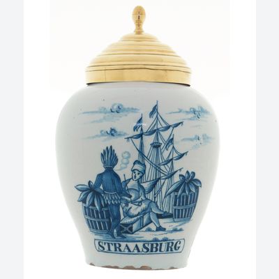 Eine Tabakdose aus Delfter Blau Keramik 'Straatsburg'