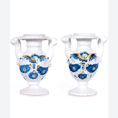 A Near Pair Dutch Delft Altar Vases