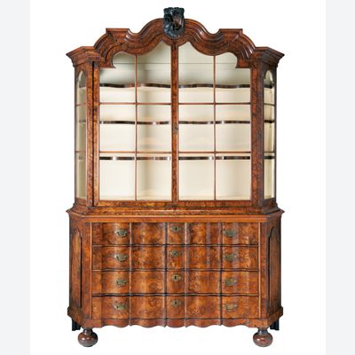 A Dutch Louis XV Burr-Walnut Display Cabinet