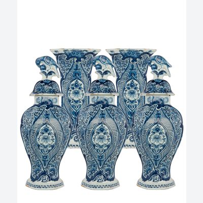 A 5-Piece Blue and White Dutch Delft Garniture