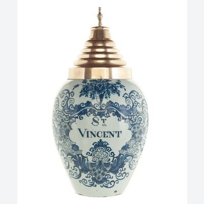 A Blue and White Tobacco Jar in Delft Earthenware 'St-Vincent'