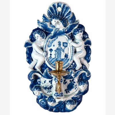 An Unusual Blue and White Dutch Delft Wall Sconce