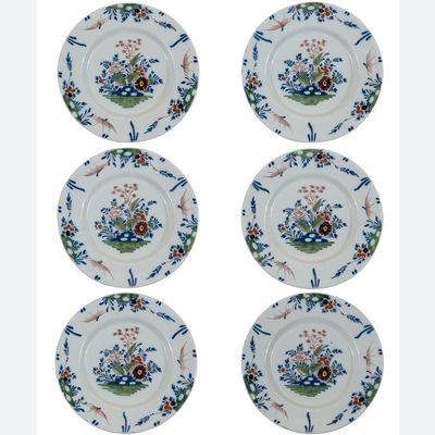 Ein Set von 6 polychromen holländischen Delft Tellern