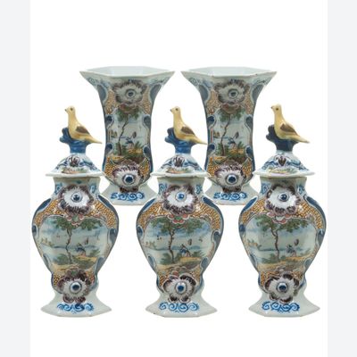 5-Delig Polychrome Klein Kaststel in Delfts Aardewerk