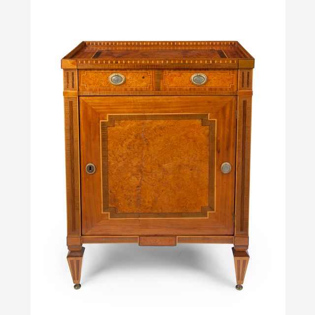 An amboina Louis Seize one-door commode
