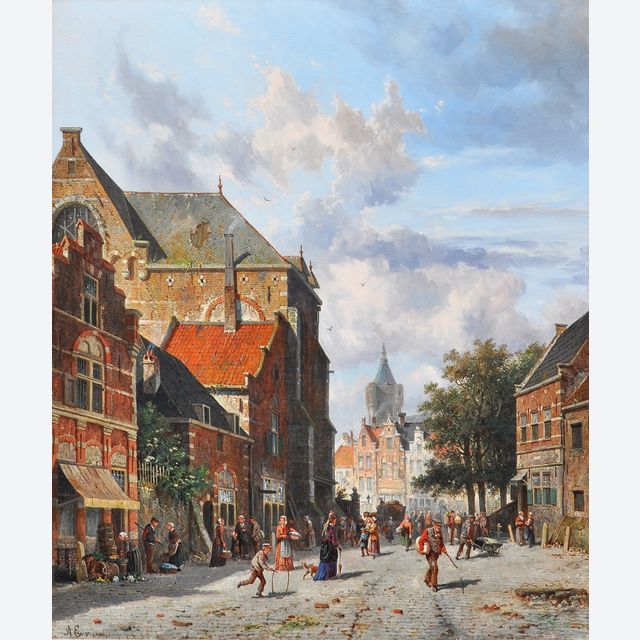 A busy Dutch street scene