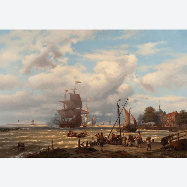Ein V.O.C.-Handelsschiff in den Gewässern von Dordrecht