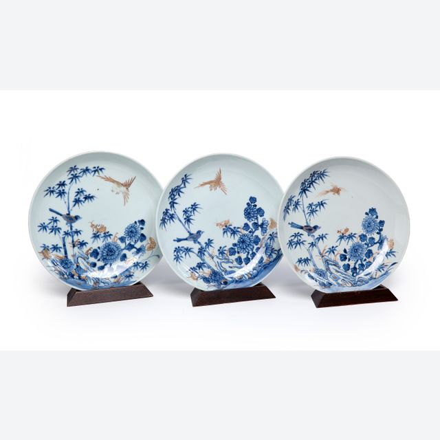 Drie blauw/witte Chinese borden