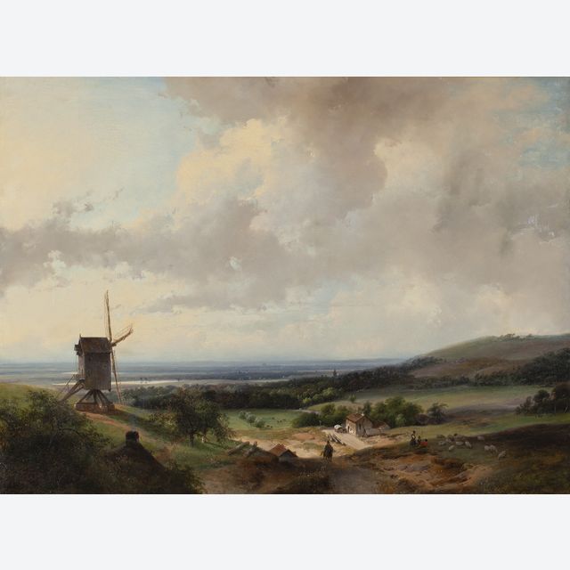 Paysage d'été avec moulin à vent et Haarlem au loin