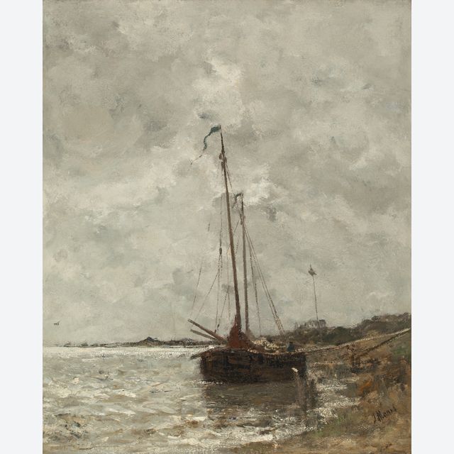 Ship on riverbank