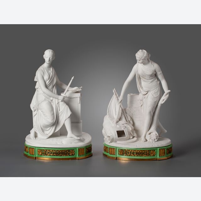 A pair of biscuit porcelain figures, Justice and Peace by Dihl et Guérhard, Paris