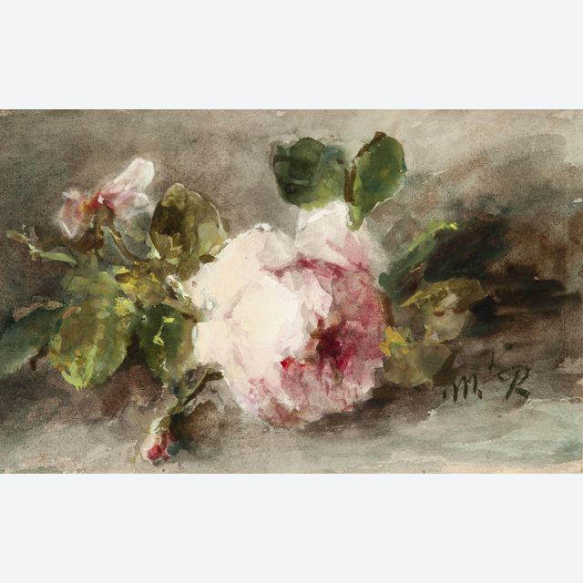MARGARETHA ROOSENBOOM (1843-1896) – FLOWER STILL LIFE WITH PINK ROSES