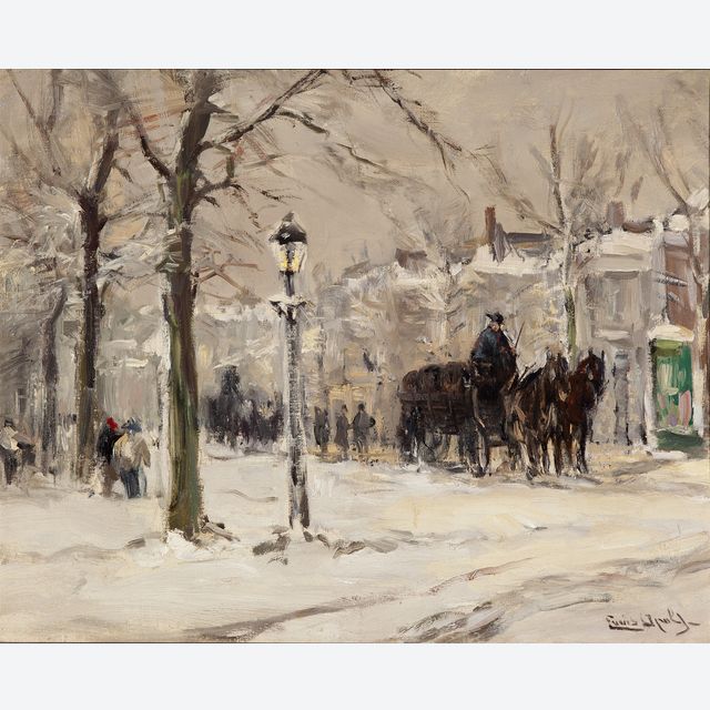Horse carriage in snowy city