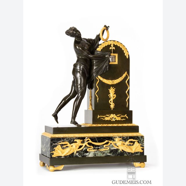 A fine French Empire mantel clock oubli du temps by Galle, circa 1810.