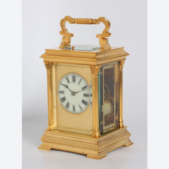 Een fraaie Franse verguld messing 'Anglaise' reisklok, Henri Jacot, circa 1880