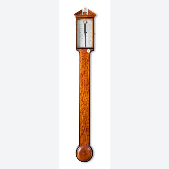 An English satinwood stick barometer, James Long Royal Exchange, circa 1780