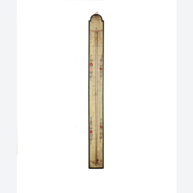 A French polychrome painted stick barometer, circa 1800
