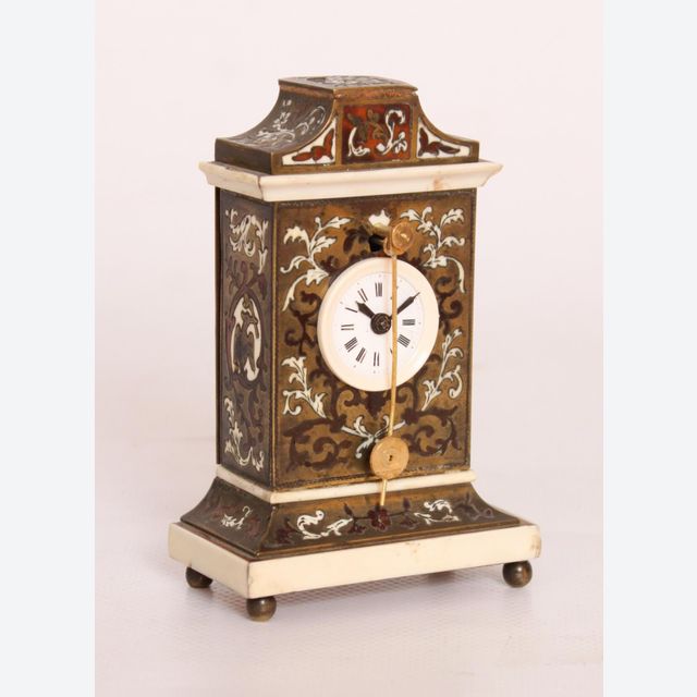A miniature Austrian ivory and boulle 'zappler' timepiece, circa 1840
