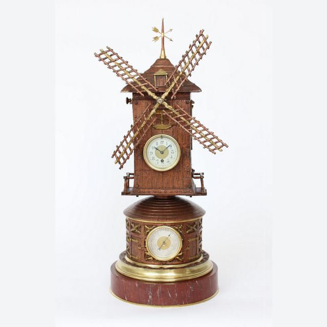 A rare French industrial mantel clock, windmill, circa 1880