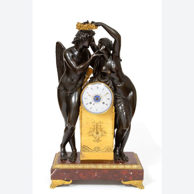 An important French ‘Amor and Psyche’ mantel clock, design by Claude Michallon, circa 1800