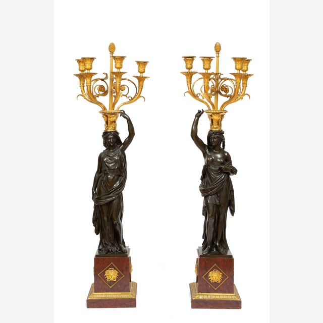 A large pair of French Louis XVI bronze candelabra, François Remond, circa 1800
