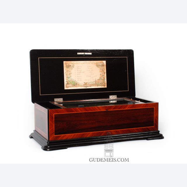 A Swiss rosewood eight air cylinder music box by Rivenc, circa 1880.