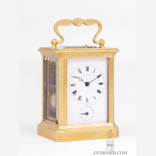 An early French carriage clock with chaff cutter escapement, Paul Garnier.