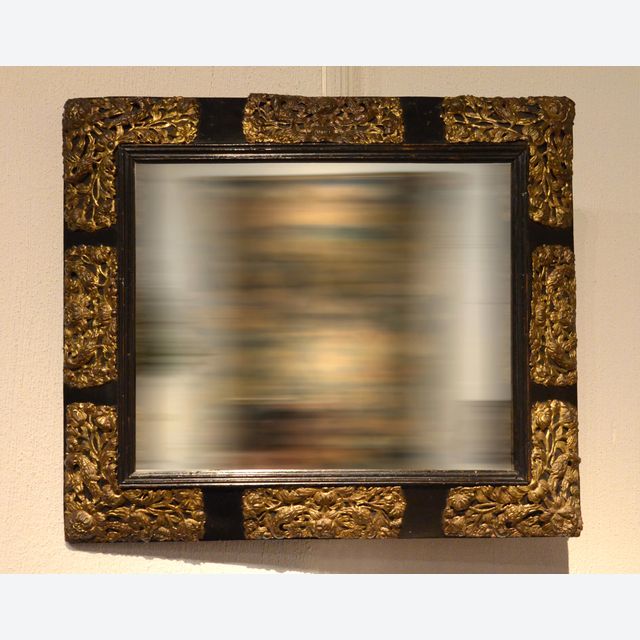 Wooden mirror, France, late 17th century (Louis XIV) embossed with gilded copper
