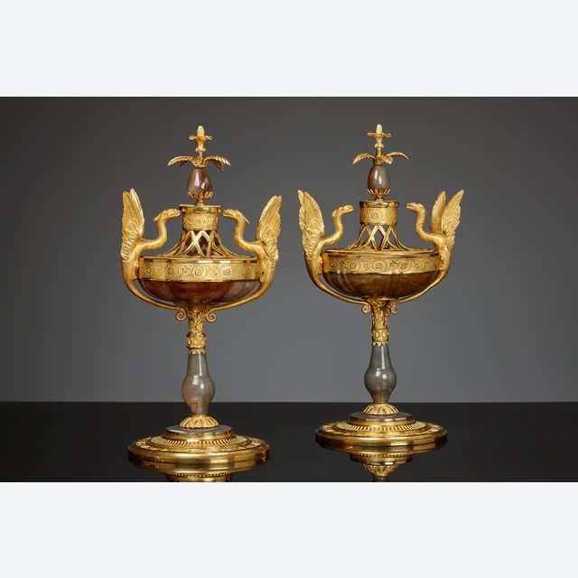 Pair of Russian mounted agate coupes, Saint Petersburg
