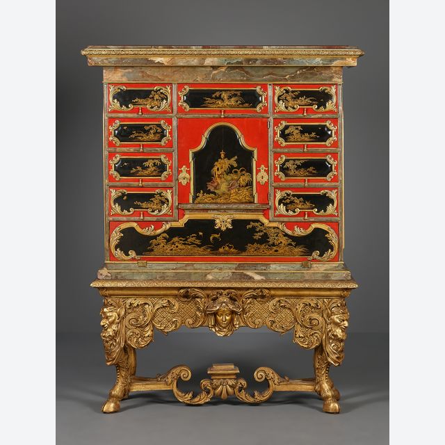 Duits Louis XIV lakwerk schrijfkabinet