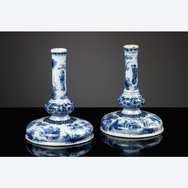Pair of Delftware table candlesticks, ca. 1678-1686