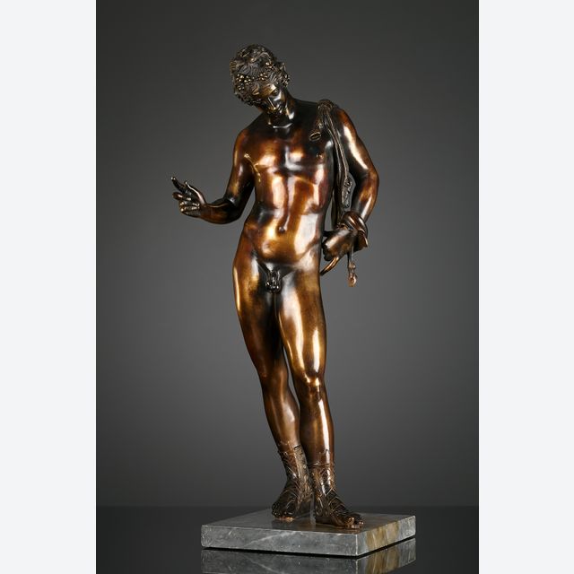 Italiaans bronzen beeld, Narcissus,  toegeschreven aan Vincenzo Gemito