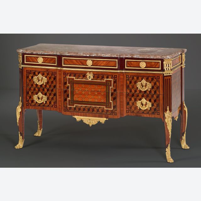 Koninklijke Franse Louis XVI parqueterie Commode, gestempeld Mewesen
