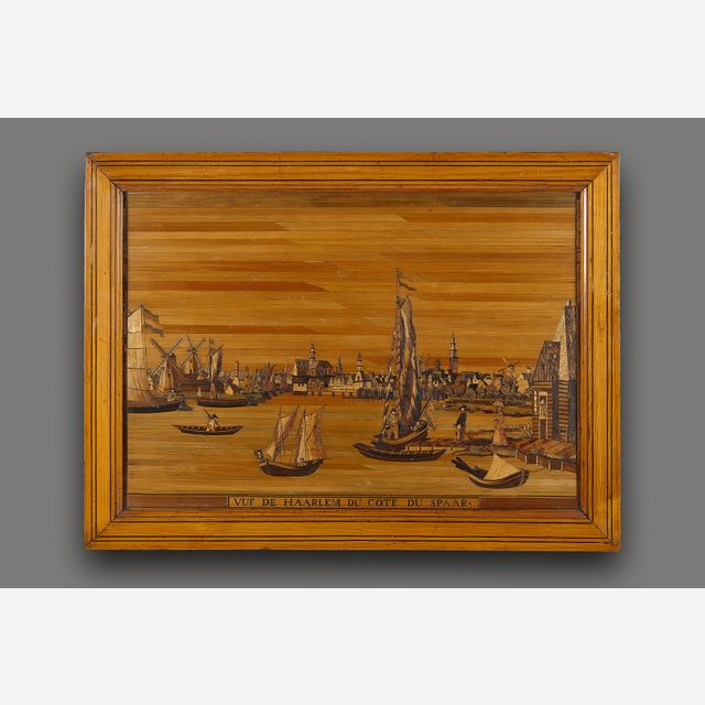 French marqueterie de paille tableau; view of Haarlem