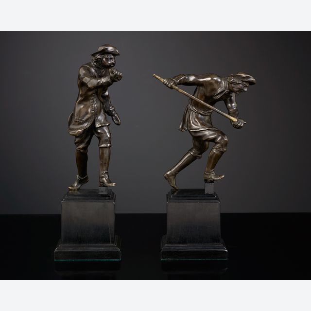 Paar Holländische Bronze-Figuren: Jäger