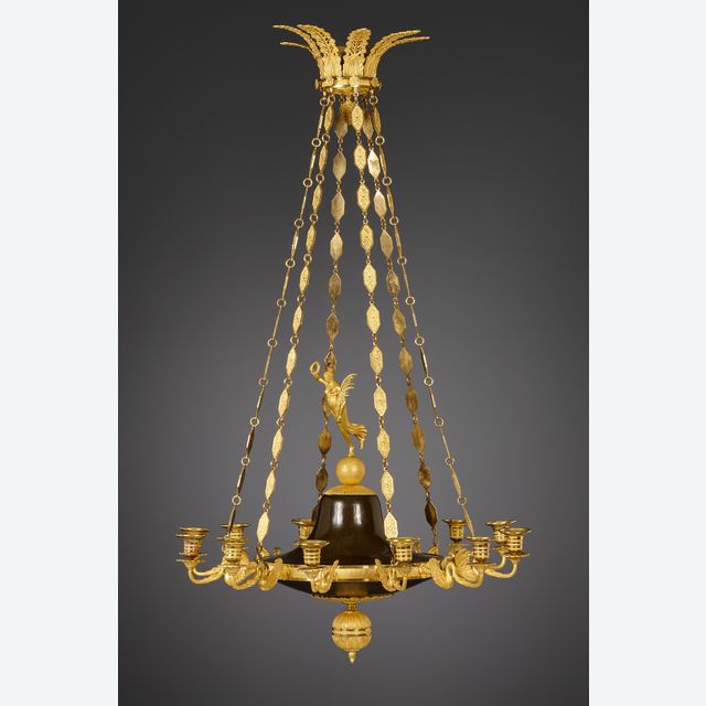 French Empire twelve-light discus chandelier