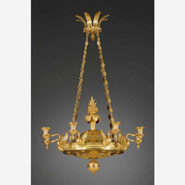 French Empire eight-arm disc chandelier