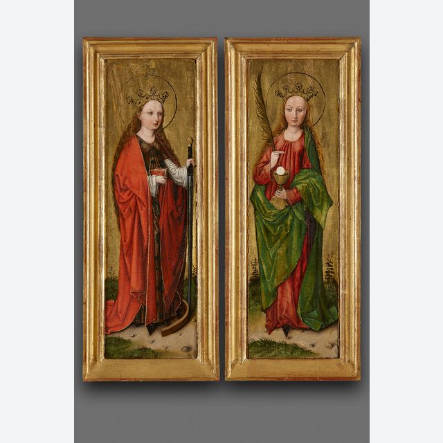 Pair of German panels depicting Saint Catherine and Saint Barbara