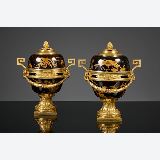 Pair of French mounted Louis XVI potpourri containers