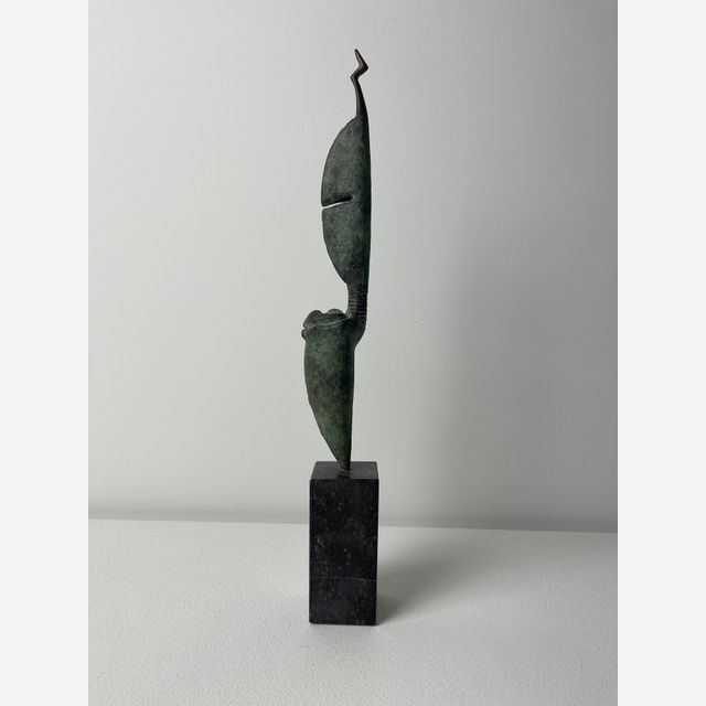 Pierre Lumey, patinated bronze sculpture titled 'Zuidenwind', 1987