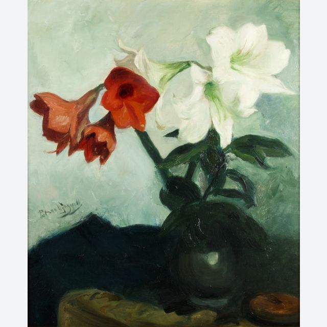 Petrus Theodorus (Piet) van Wijngaerdt, 'Roode en Witte Amaryllis', oil on canvas, ca. 1925