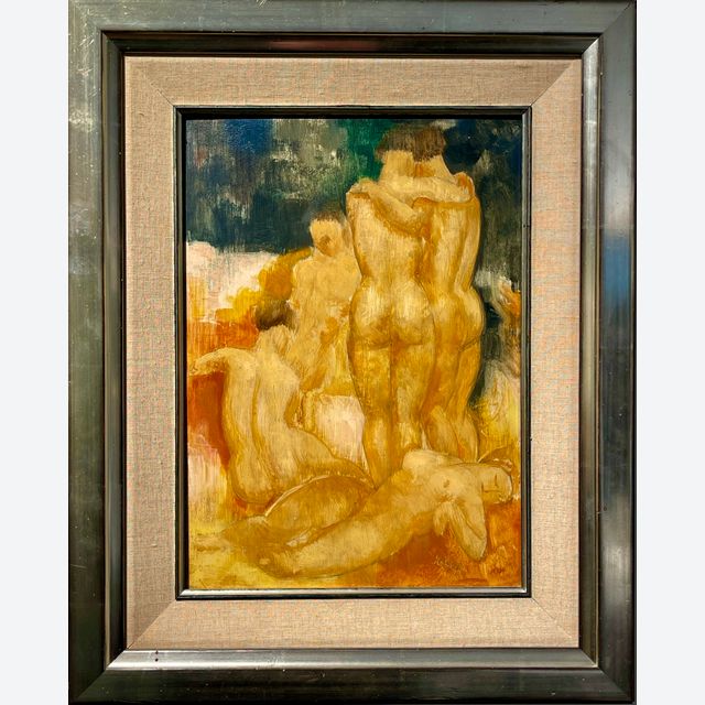 Toon Kelder, oil on panel, nude figures