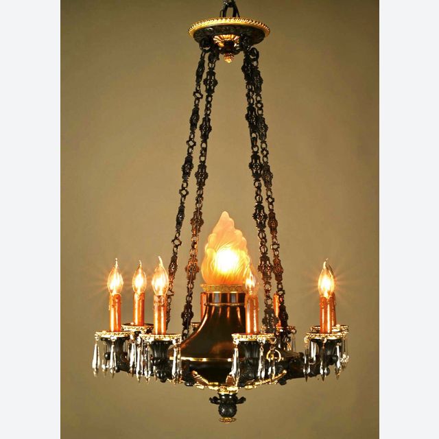 A bronze Empire style chandelier