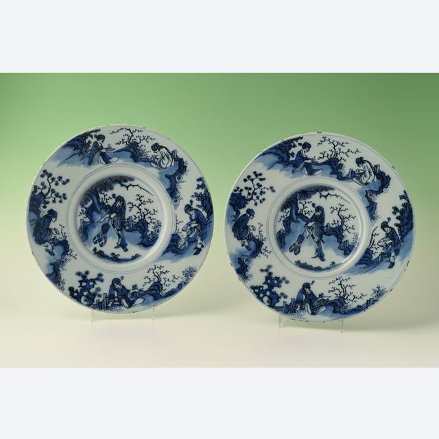 Ein paar Delfter Steingut-Chinoiserie-Teller