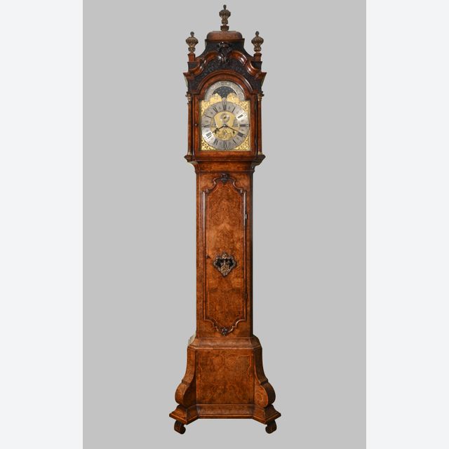 A Dutch burr walnut longcase clock