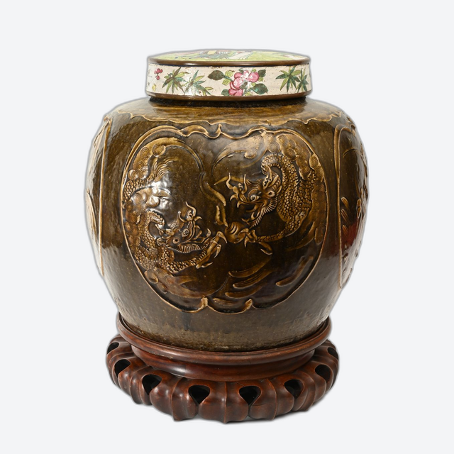 A large Chinese brown-glazed vase