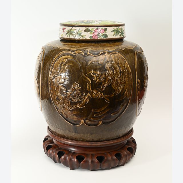 A large Chinese brown-glazed vase